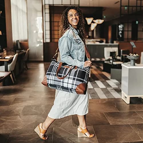 Jadyn Luna Women's Weekender Bag and Travel Duffel, Large 37 Liter Capacity (Plaid) | Durable Polyester & Vegan Leather thumbnail 6