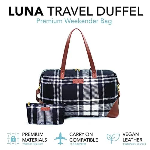 Jadyn Luna Women's Weekender Bag and Travel Duffel, Large 37 Liter Capacity (Plaid) | Durable Polyester & Vegan Leather thumbnail 2