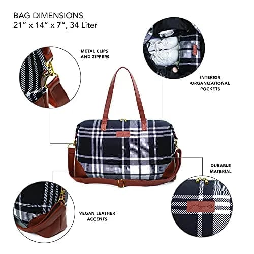 Jadyn Luna Women's Weekender Bag and Travel Duffel, Large 37 Liter Capacity (Plaid) | Durable Polyester & Vegan Leather thumbnail 3