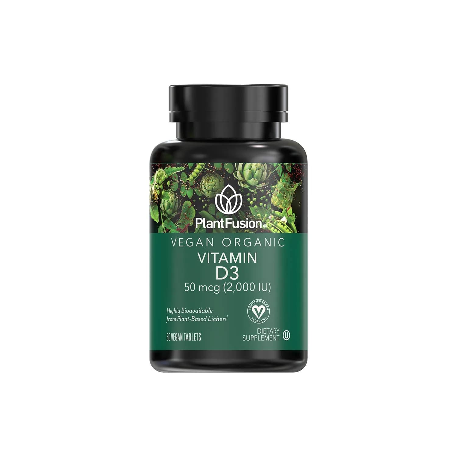 PlantFusion Vegan Vitamin D3 2000IU | Organic Plant-Based Supplement for Immunity & Bone Health — Tablet