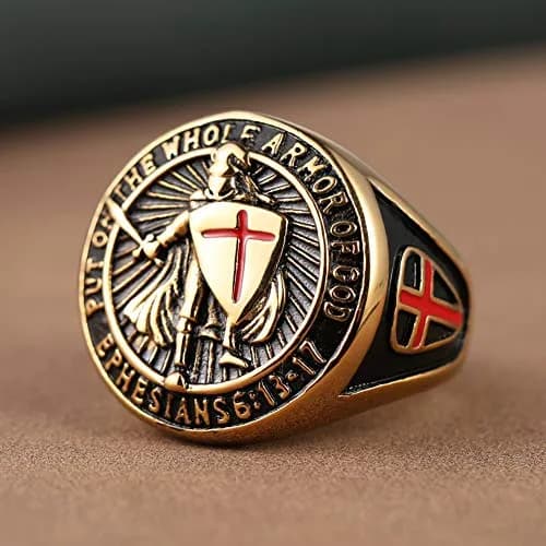 HZMAN Knights Templar Stainless Steel Ring for Men, Size 8 Gold | Faith Symbol thumbnail 7