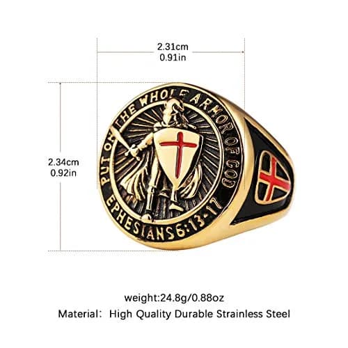 HZMAN Knights Templar Stainless Steel Ring for Men, Size 8 Gold | Faith Symbol thumbnail 2