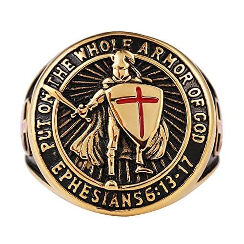 HZMAN Knights Templar Stainless Steel Ring for Men, Size 8 Gold | Faith Symbol thumbnail 3