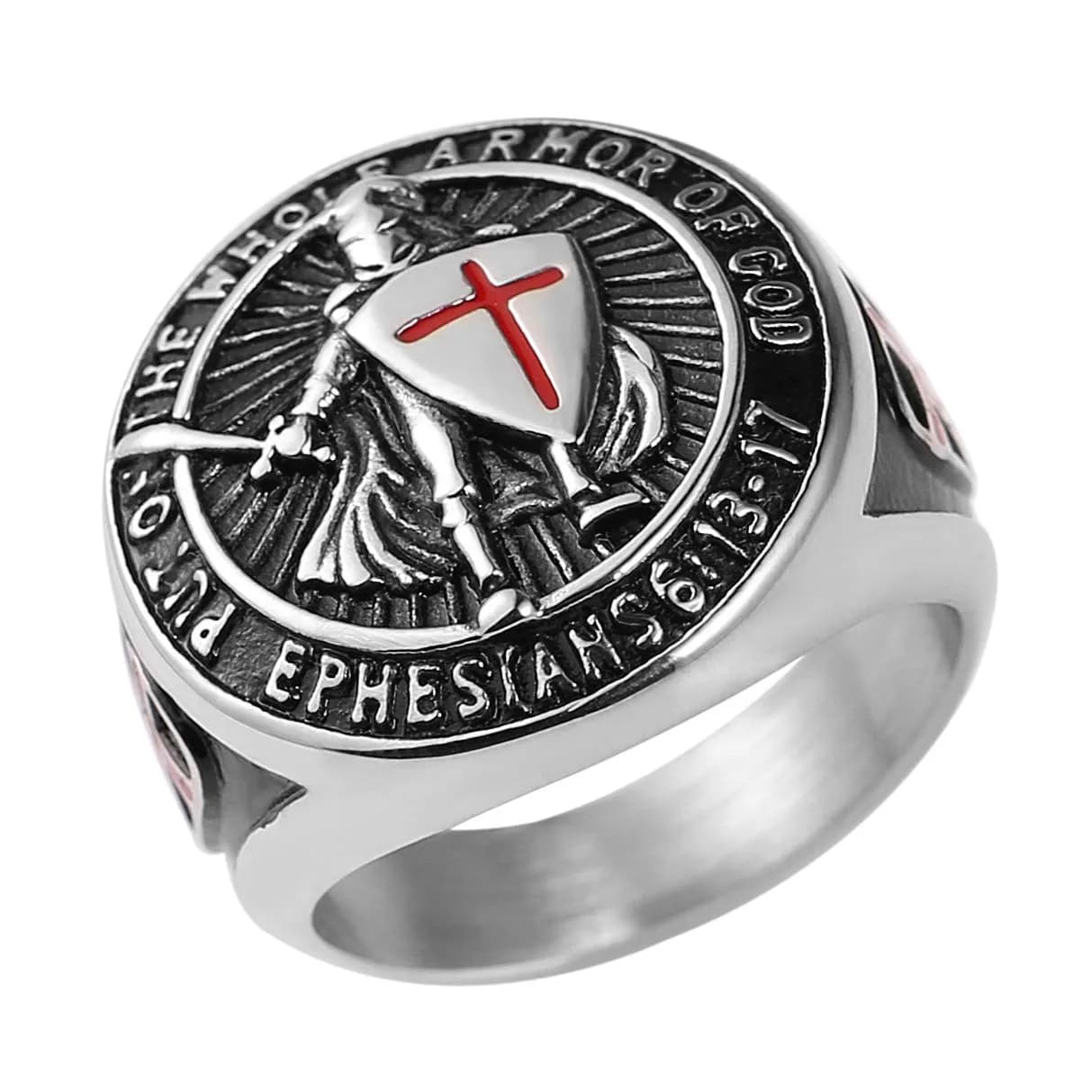 HZMAN Knights Templar Stainless Steel Ring Size 10 Gold | Faith & Strength Symbol — Silver
