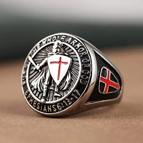 HZMAN Knights Templar Stainless Steel Ring with Red Cross Design for Men | Size 13 (US) thumbnail 5