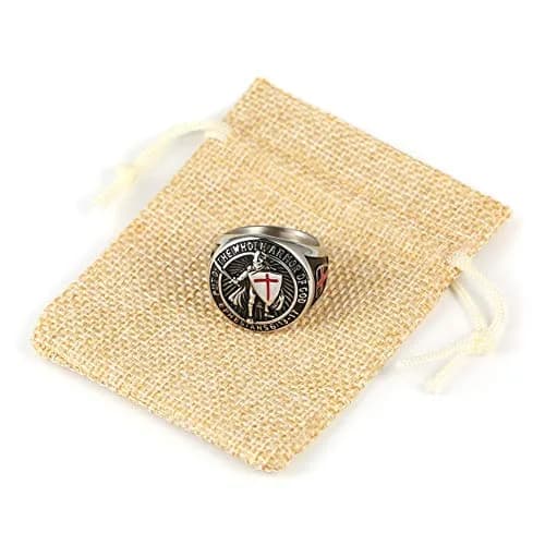 HZMAN Knights Templar Stainless Steel Ring with Red Cross Design for Men | Size 13 (US) thumbnail 7