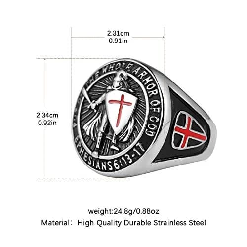 HZMAN Knights Templar Stainless Steel Ring with Red Cross Design for Men | Size 13 (US) thumbnail 2
