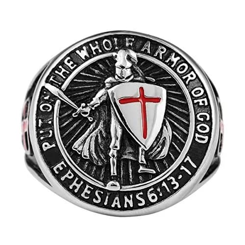 HZMAN Knights Templar Stainless Steel Ring with Red Cross Design for Men | Size 13 (US) thumbnail 3