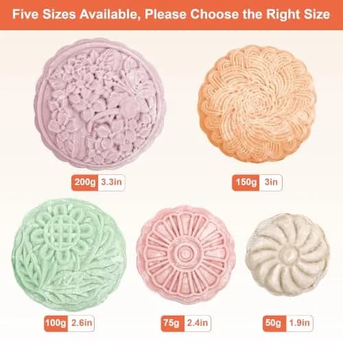Luxiv 50g Mooncake Mold Set, 12 Patterns Round & Square | Food-Grade Stainless Steel & Plastic thumbnail 6