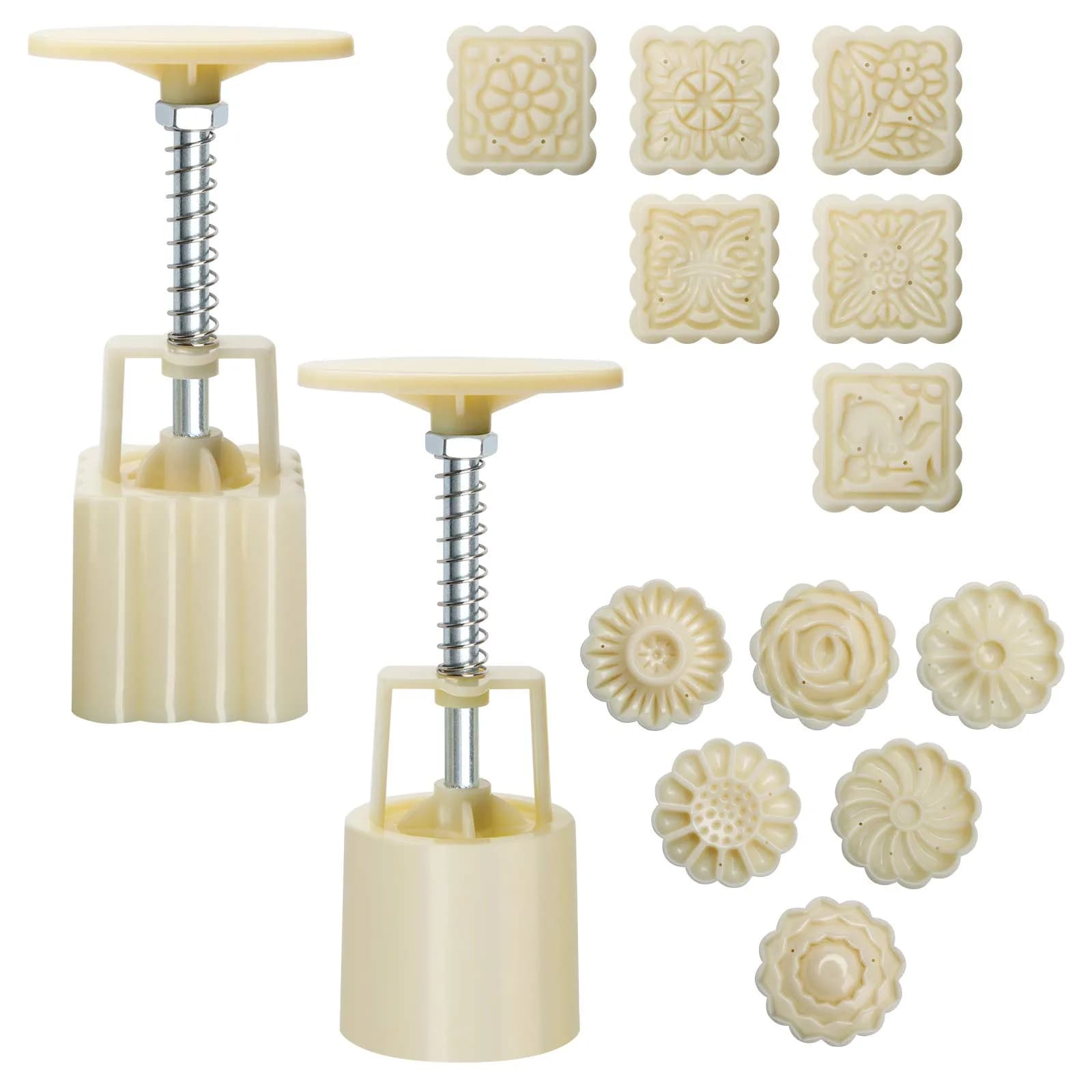 Luxiv Mooncake Mold Set 100g | 12 Patterns Round & Square for DIY Mooncakes — White / 50g