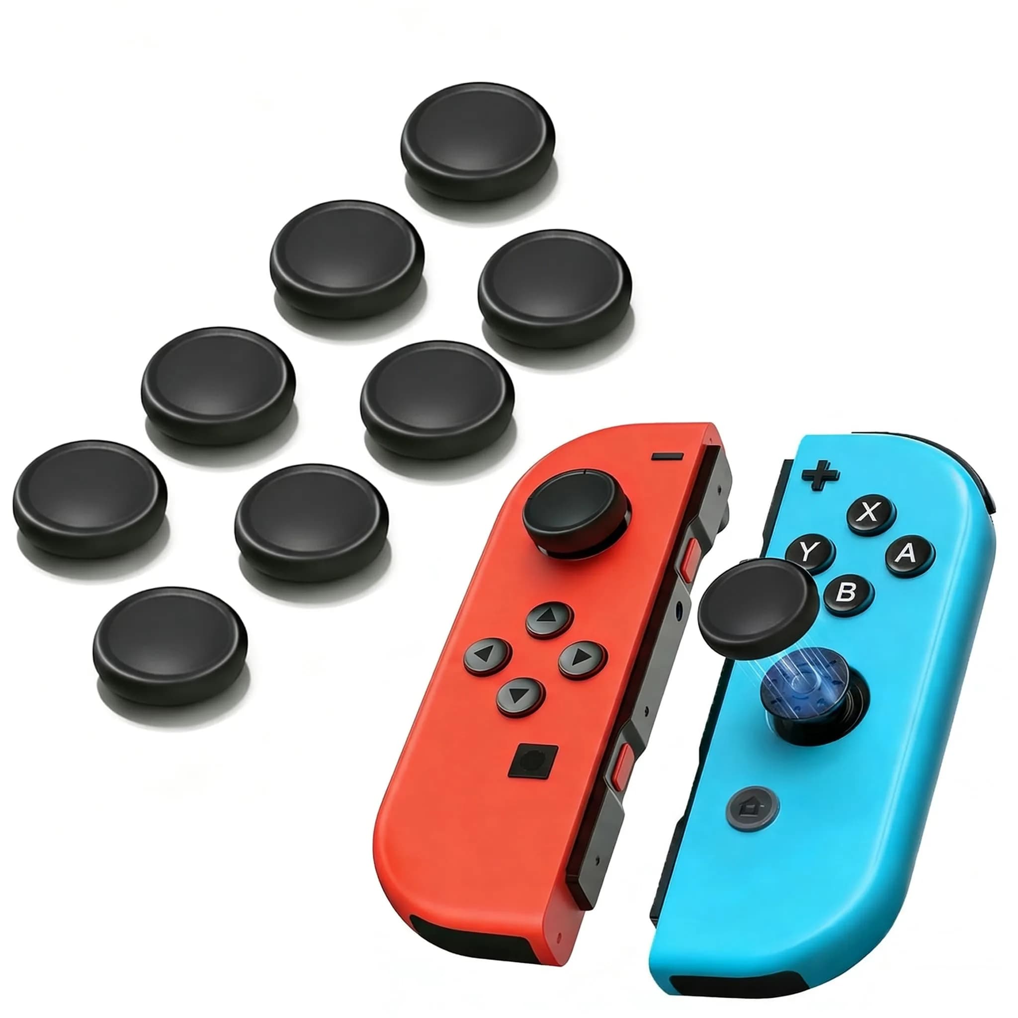 Ferkurn Joystick Controller Replacement Thumb Grip Caps for Nintendo Switch OLED & Lite (8 Pcs, Black) | Enhance Gaming Grip — Black