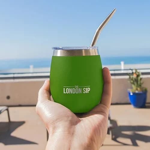 The London Sip Yerba Mate Cup & Bombilla Set, 8 oz, Stainless Steel, Modern Design, Spill-Resistant Lids, 2 Gourds, Straws, Brush, Pouch, Green thumbnail 7