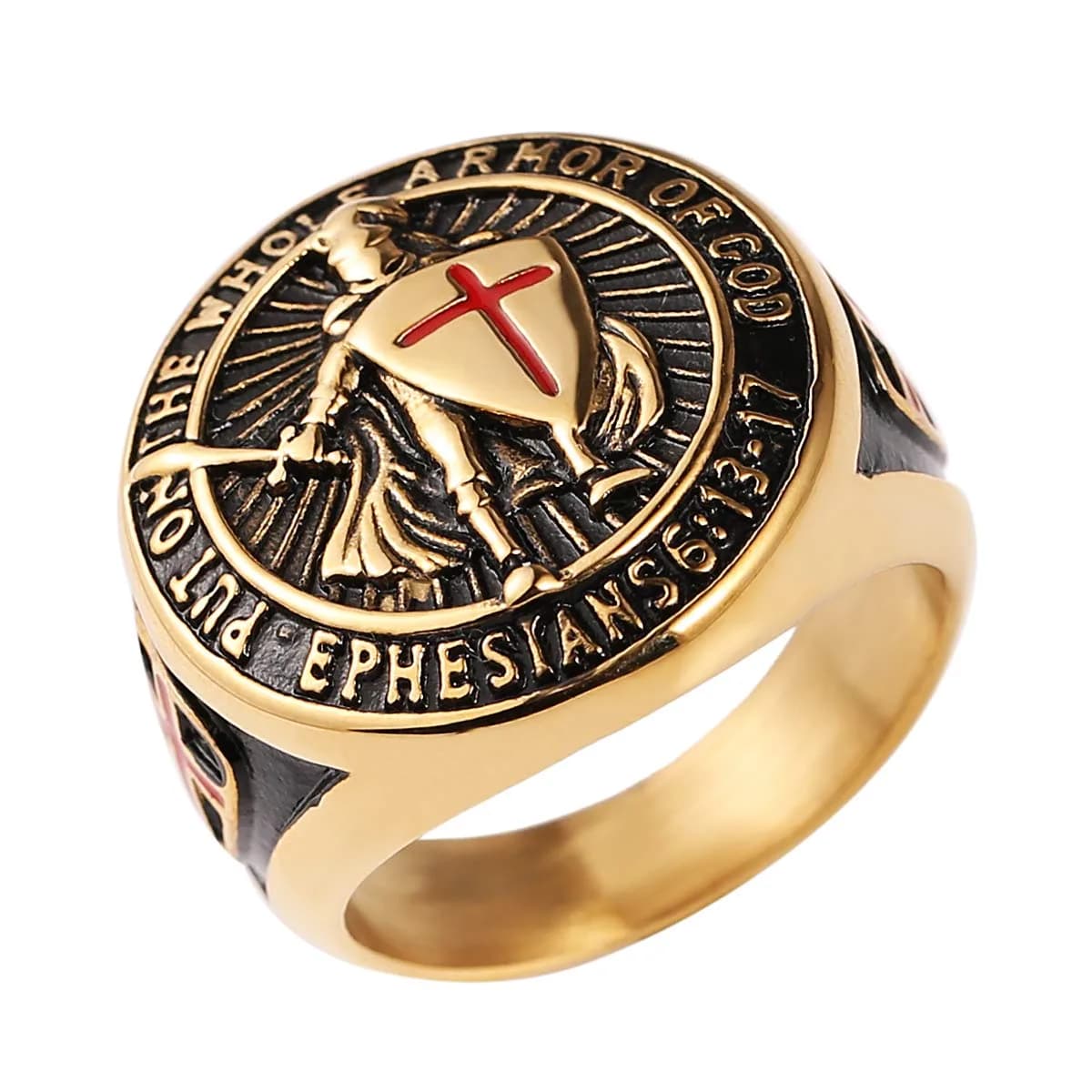 HZMAN Knights Templar Stainless Steel Ring Size 10 Gold | Faith & Strength Symbol — Gold