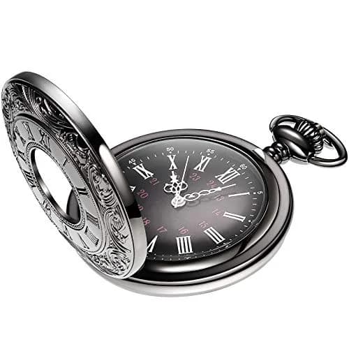 Hicarer Silver Watch Vintage Pocket Watch with Chain | Classic Roman Numerals, 4.6cm Diameter, 37cm Chain thumbnail 1