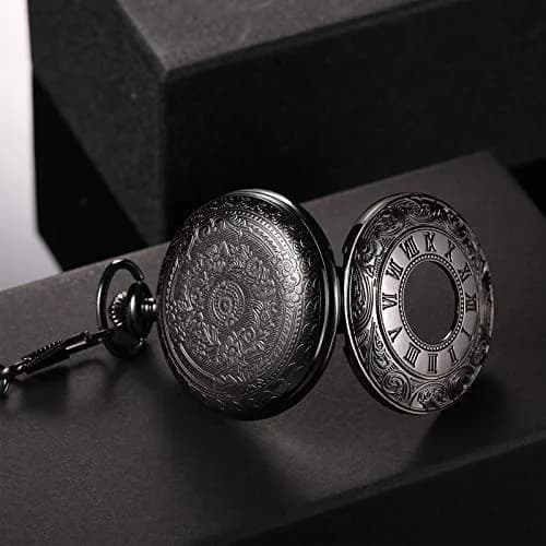 Hicarer Silver Watch Vintage Pocket Watch with Chain | Classic Roman Numerals, 4.6cm Diameter, 37cm Chain thumbnail 4