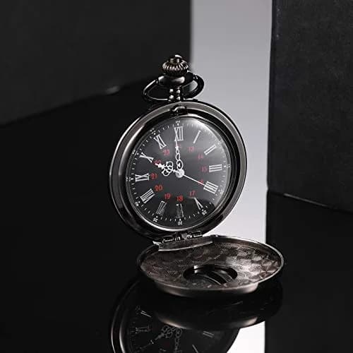 Hicarer Silver Watch Vintage Pocket Watch with Chain | Classic Roman Numerals, 4.6cm Diameter, 37cm Chain thumbnail 7