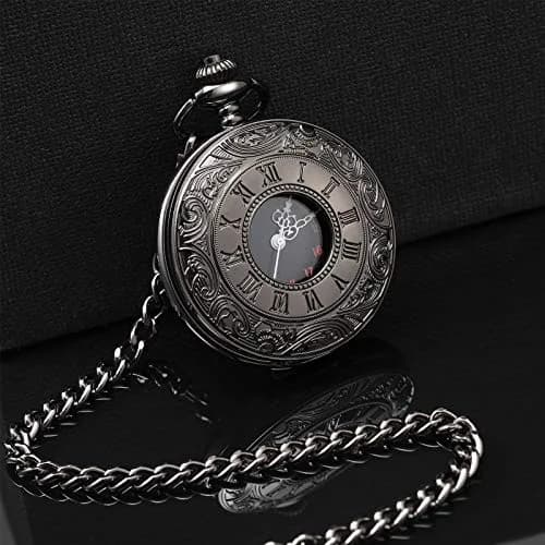 Hicarer Silver Watch Vintage Pocket Watch with Chain | Classic Roman Numerals, 4.6cm Diameter, 37cm Chain thumbnail 2
