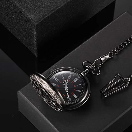 Hicarer Silver Watch Vintage Pocket Watch with Chain | Classic Roman Numerals, 4.6cm Diameter, 37cm Chain thumbnail 3