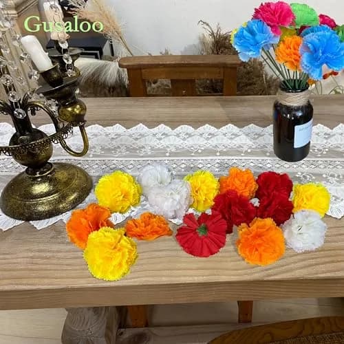 Gusaloo Yellow Marigold Flower Heads 50Pcs (5-6cm) | Bulk Artificial Flowers for Indian Festivals & Crafts thumbnail 5