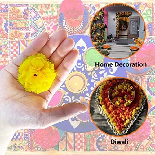 Gusaloo Yellow Marigold Flower Heads 50Pcs (5-6cm) | Bulk Artificial Flowers for Indian Festivals & Crafts thumbnail 7