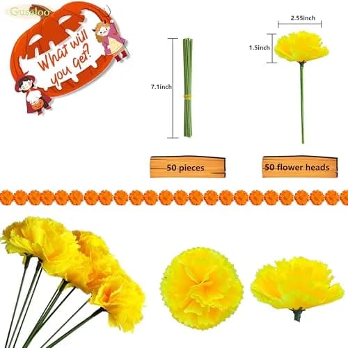 Gusaloo Yellow Marigold Flower Heads 50Pcs (5-6cm) | Bulk Artificial Flowers for Indian Festivals & Crafts thumbnail 2