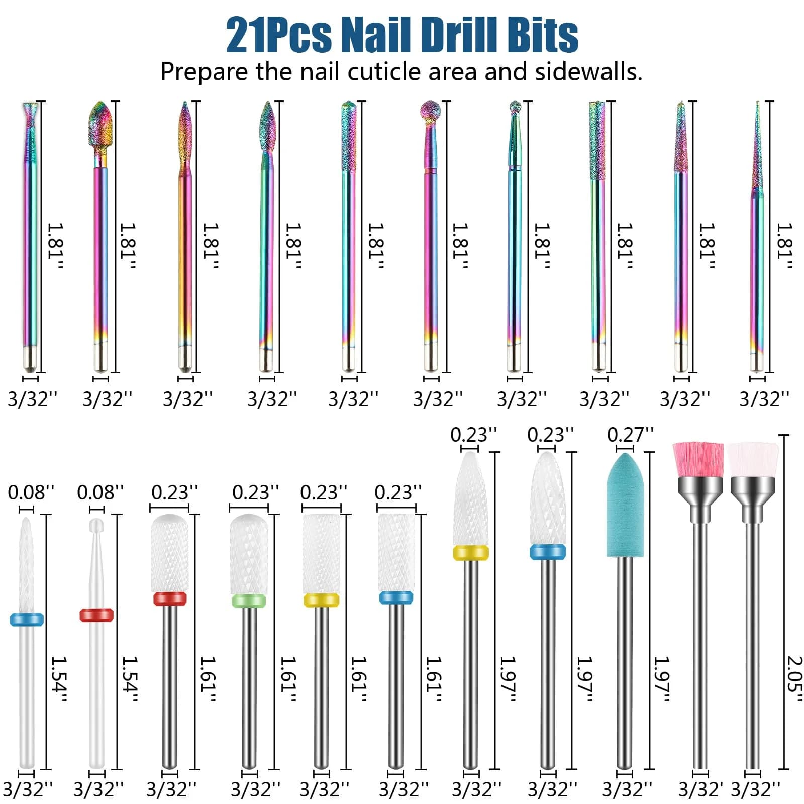 Depvko 21pcs Nail Drill Bits Set - 3/32 Inch Ceramic Electric Nail File - view 6