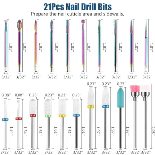Depvko 21pcs Nail Drill Bits Set - 3/32 Inch Ceramic Electric Nail File thumbnail 6