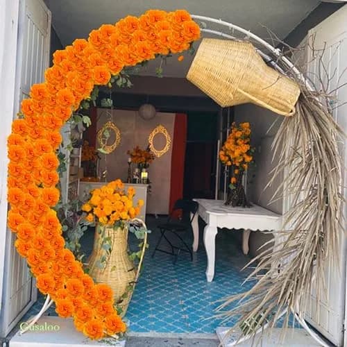 Gusaloo 50Pcs Orange Marigold Flower Heads 5-6cm | Realistic Silk & Plastic Craft Flowers for Indian Festivals & Decor thumbnail 4