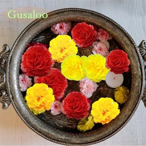 Gusaloo Red Marigold Flower Heads Bulk 50Pcs, Silk Artificial Flowers 5-6cm | Realistic Style for Diwali Home Decor thumbnail 4
