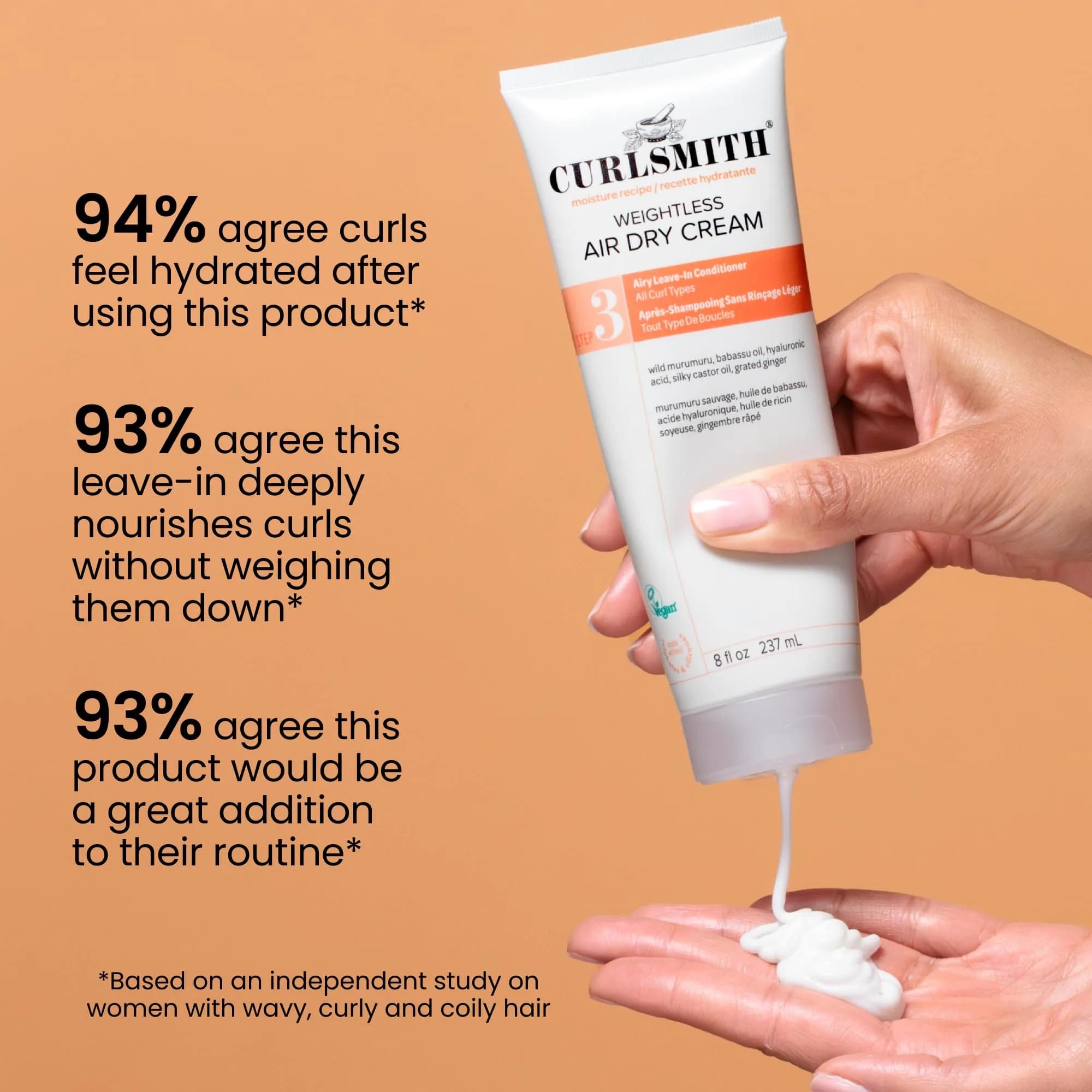 CURLSMITH Weightless Air Dry Curl Cream Leave In Conditioner 237ml (8 Fl Oz) | Hydrates & Defines Curls - view 5