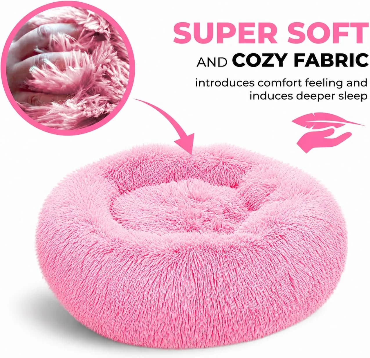 Whiskers & Friends Pink Gradient Donut Cat & Small Dog Bed 58cm (23" x 23" x 7") | Cozy Orthopedic Support for Anxiety Relief - view 5