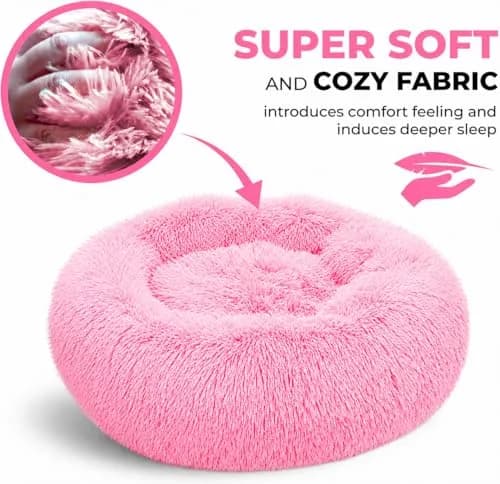 Whiskers & Friends Pink Gradient Donut Cat & Small Dog Bed 58cm (23" x 23" x 7") | Cozy Orthopedic Support for Anxiety Relief thumbnail 5