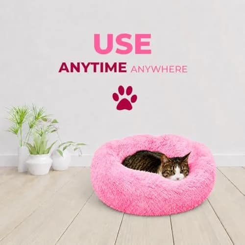 Whiskers & Friends Pink Gradient Donut Cat & Small Dog Bed 58cm (23" x 23" x 7") | Cozy Orthopedic Support for Anxiety Relief thumbnail 6