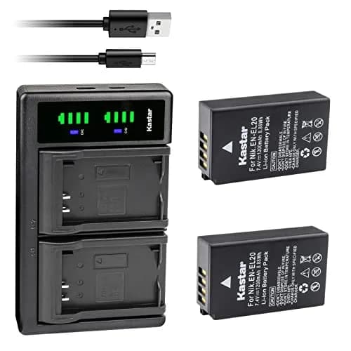 Kastar Dual USB Charger & 2x EN-EL20a Batteries for Nikon P950, P1000, A, 1 J1, 1 V3 Cameras | 7.4V 1200mAh Li-ion thumbnail 1