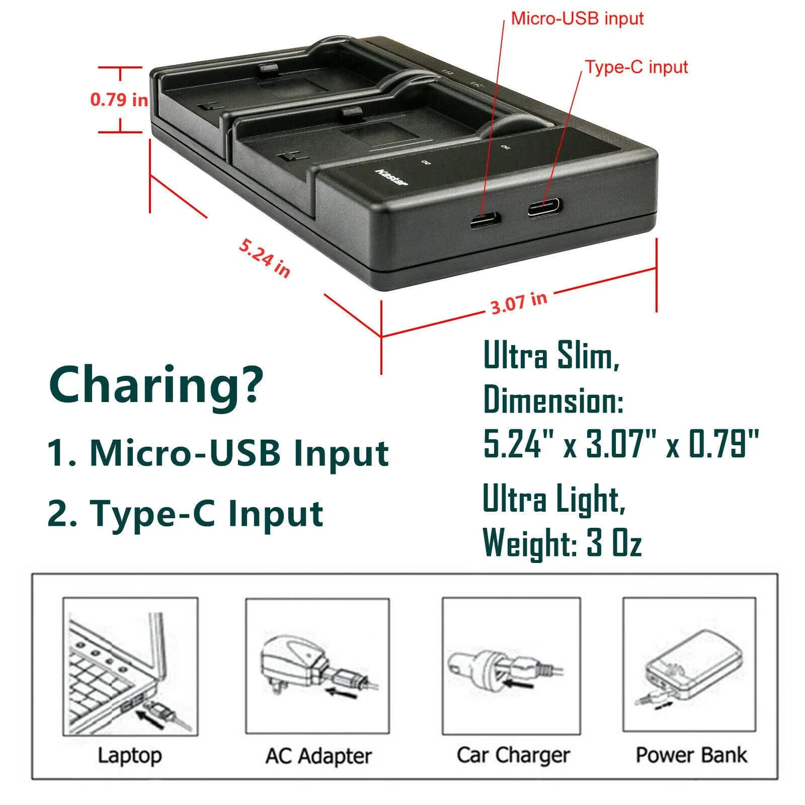 Kastar 3-Pack EN-EL20a Batteries & LTD2 USB Charger for Nikon P950 P1000 A 1 V3 Cameras | 7.4V 1200mAh - view 5