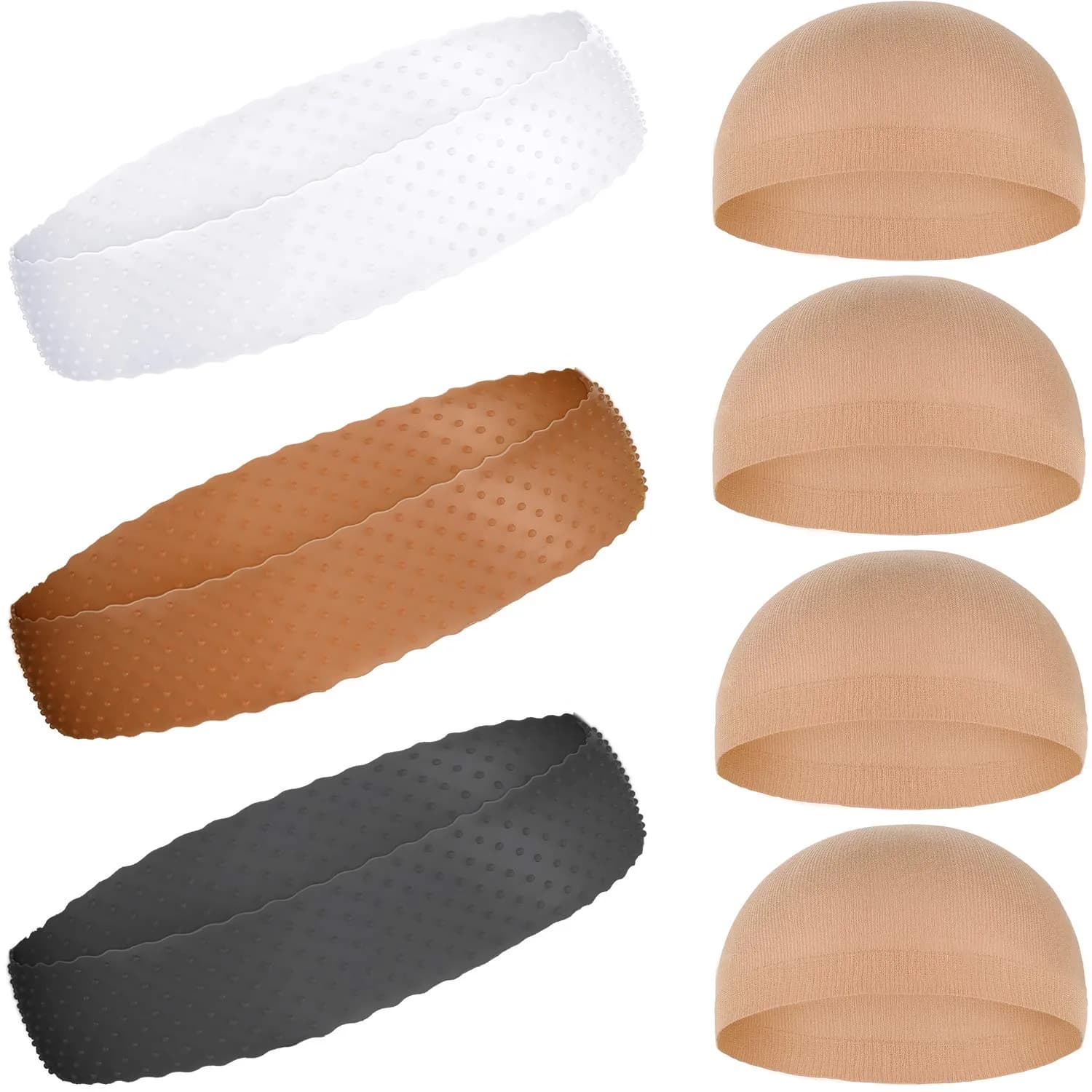 WILLBOND Silicone Wig Grip Headband & Nylon Wig Caps | Non Slip, Breathable, Reusable (6 pcs, Transparent, Dark Brown, Black) — Transparent, Dark Brown, Black