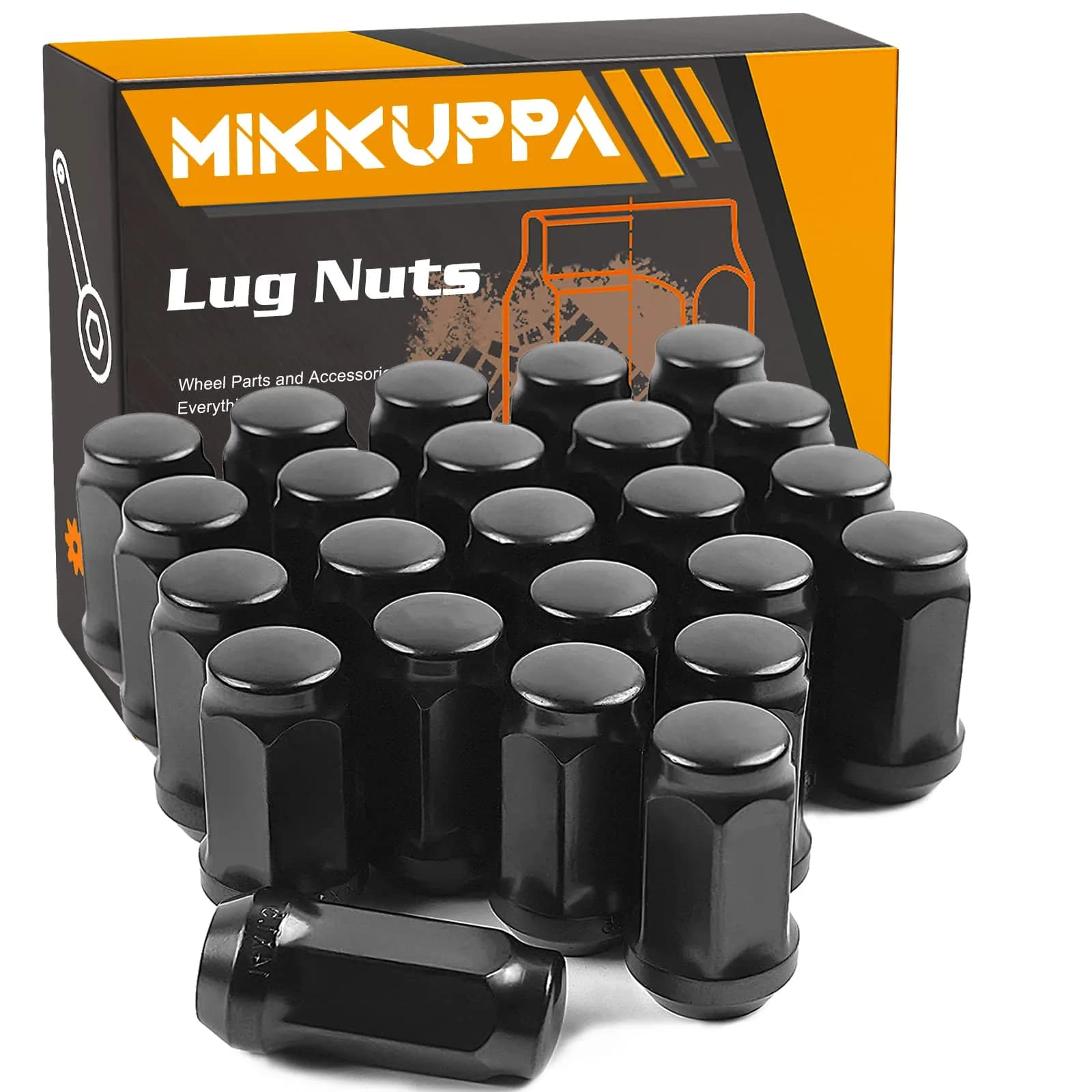 MIKKUPPA 9/16-18 Lug Nuts Replacement for Dodge Ford | Chrome Closed End 32pcs — Black / Hex Tuner / M14x1.5 (24PCS)