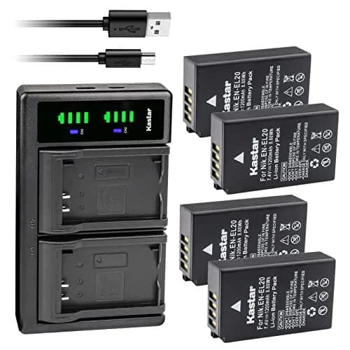 Kastar 4-Pack EN-EL20a Batteries & LTD2 USB Charger for Nikon P950, P1000, A, 1 Series Cameras | 7.4V, 1200mAh thumbnail 1
