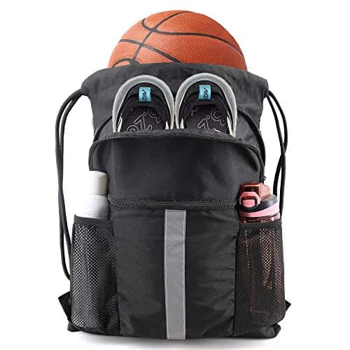 BeeGreen X-Large Black Drawstring Backpack with Shoe Compartment | Durable Oxford Fabric Gym Sackpack thumbnail 1