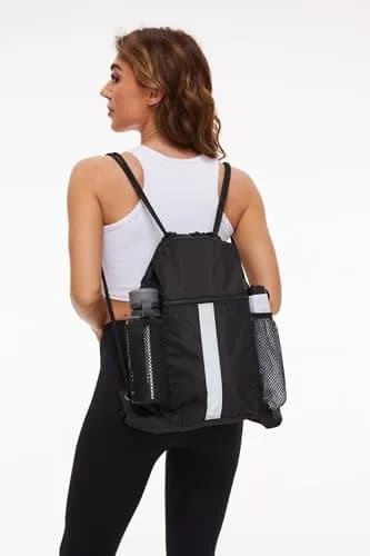 BeeGreen X-Large Black Drawstring Backpack with Shoe Compartment | Durable Oxford Fabric Gym Sackpack thumbnail 8
