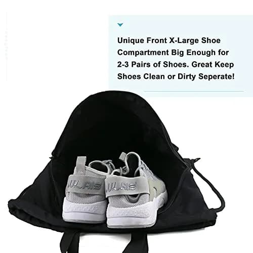 BeeGreen X-Large Black Drawstring Backpack with Shoe Compartment | Durable Oxford Fabric Gym Sackpack thumbnail 3