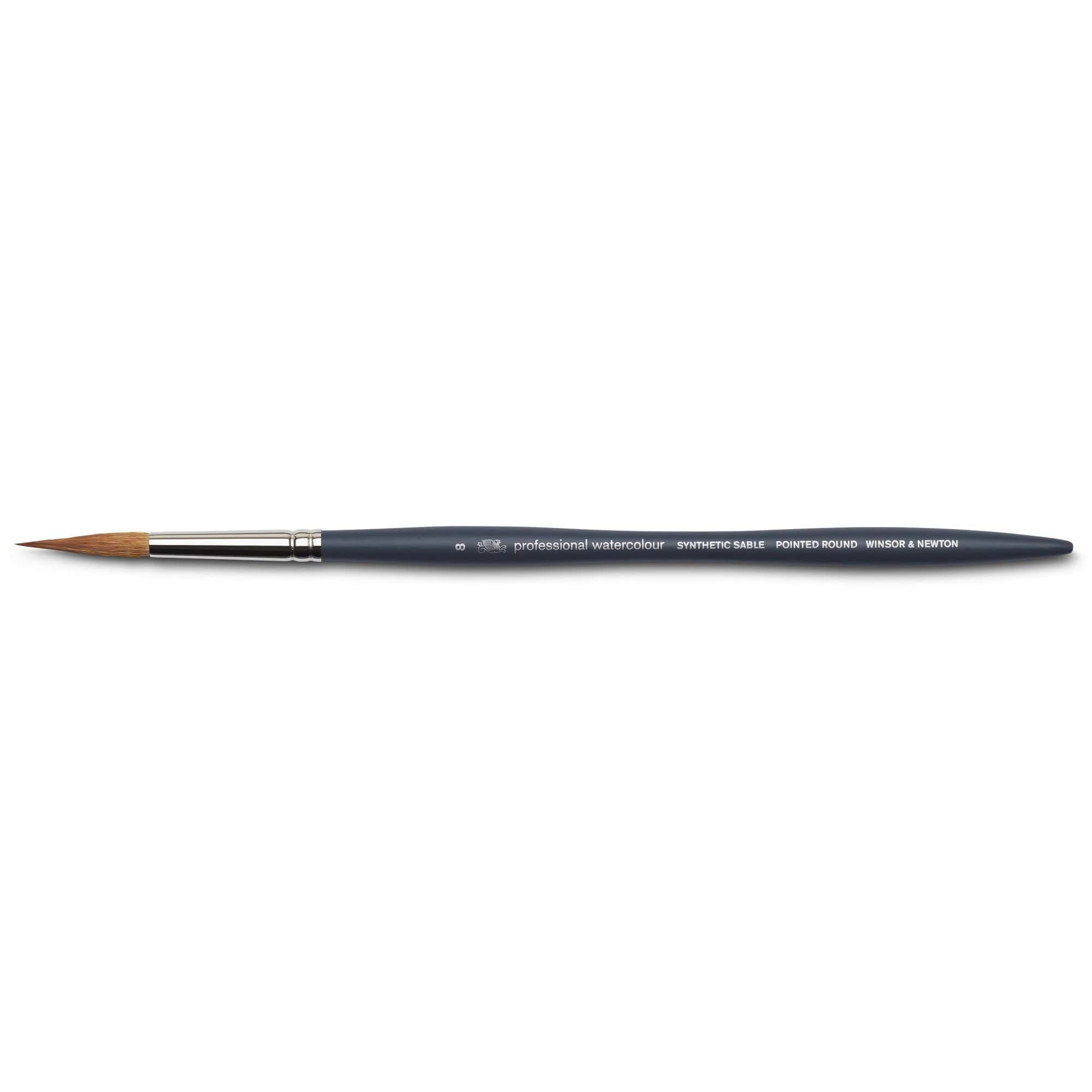 Winsor & Newton Professional Watercolour Synthetic Brush, Pointed Round #8 | Synthetic Bristle Blend, Excellent Colour Carrying Capacity, Resilient Spring & Shape Retention — Black