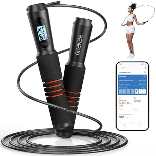 RENPHO Smart Jump Rope with Counter | App Data Tracking, LCD Display, Adjustable Length thumbnail 1