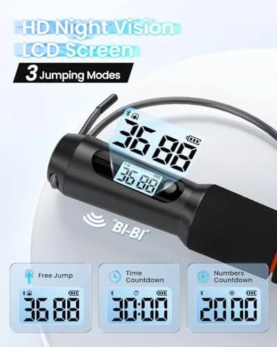 RENPHO Smart Jump Rope with Counter | App Data Tracking, LCD Display, Adjustable Length thumbnail 3