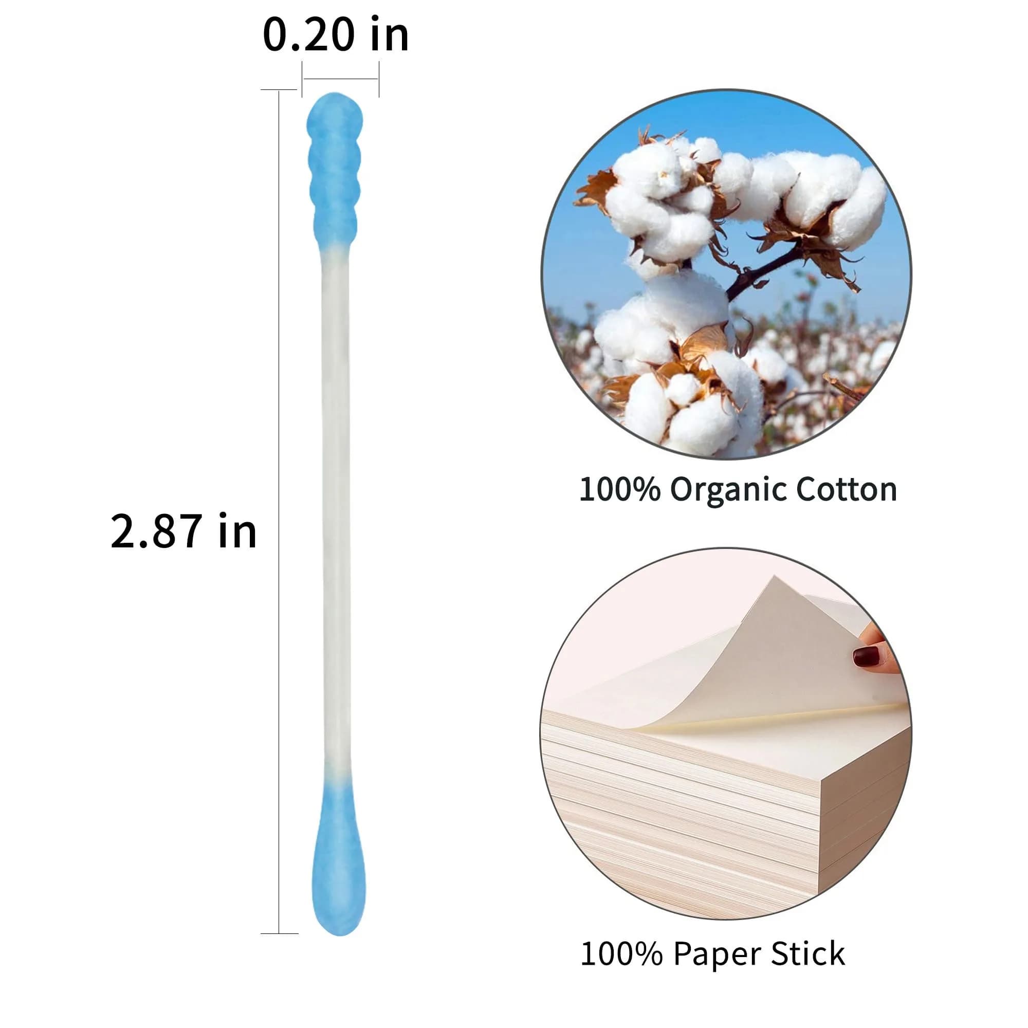 HOMEFOX Blue Cotton Swabs Spiral - 200 Count | Organic Cotton Buds with Paper Stick - view 3