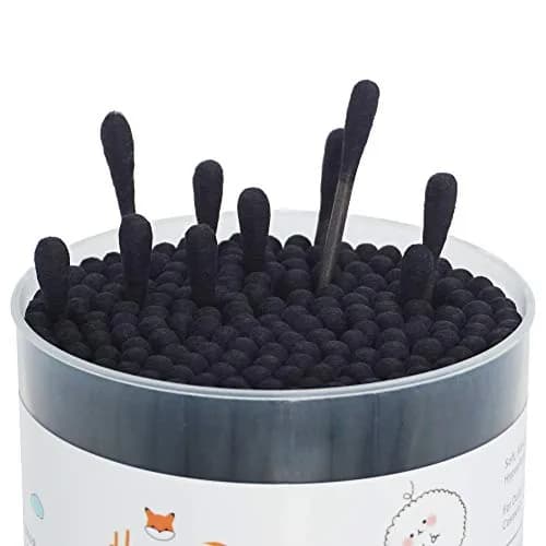 HOMEFOX Black Cotton Swabs Spiral - 200 Count Organic Cotton Buds with Paper Stick | Charcoal Activated Carbon thumbnail 4
