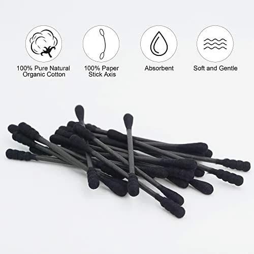 HOMEFOX Black Cotton Swabs Spiral - 200 Count Organic Cotton Buds with Paper Stick | Charcoal Activated Carbon thumbnail 5