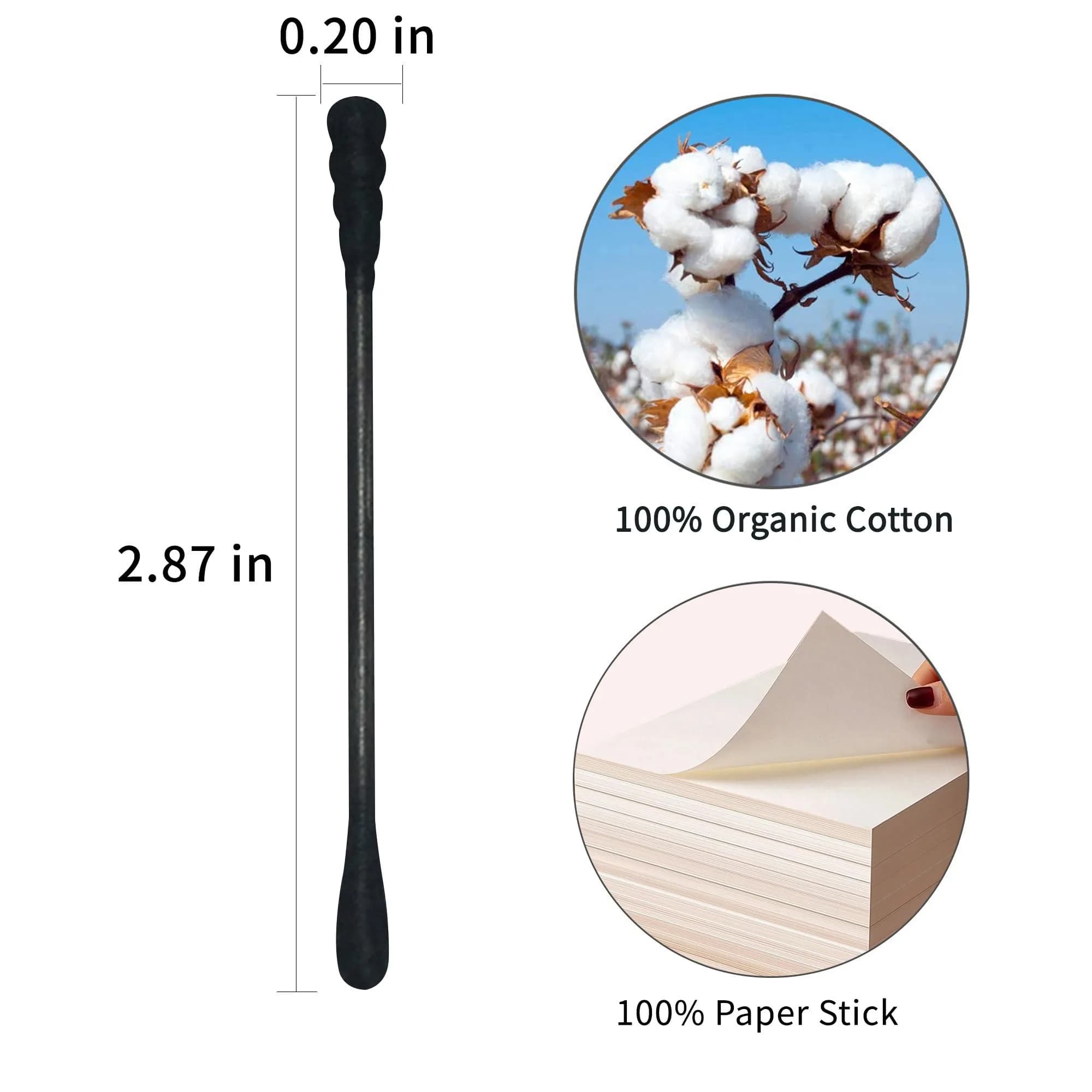 HOMEFOX Black Cotton Swabs Spiral - 200 Count Organic Cotton Buds with Paper Stick | Charcoal Activated Carbon - view 7