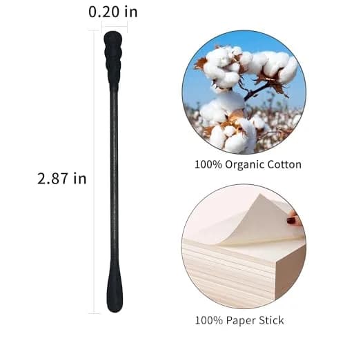 HOMEFOX Black Cotton Swabs Spiral - 200 Count Organic Cotton Buds with Paper Stick | Charcoal Activated Carbon thumbnail 7