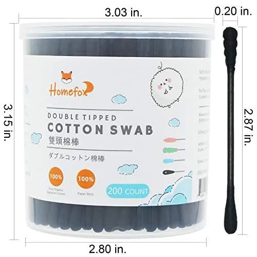 HOMEFOX Black Cotton Swabs Spiral - 200 Count Organic Cotton Buds with Paper Stick | Charcoal Activated Carbon thumbnail 2